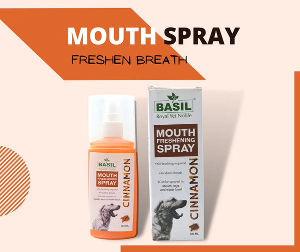 Basil Dog Mouth Freshening Spray Herbal Cinnamon Flavor 130 Ml